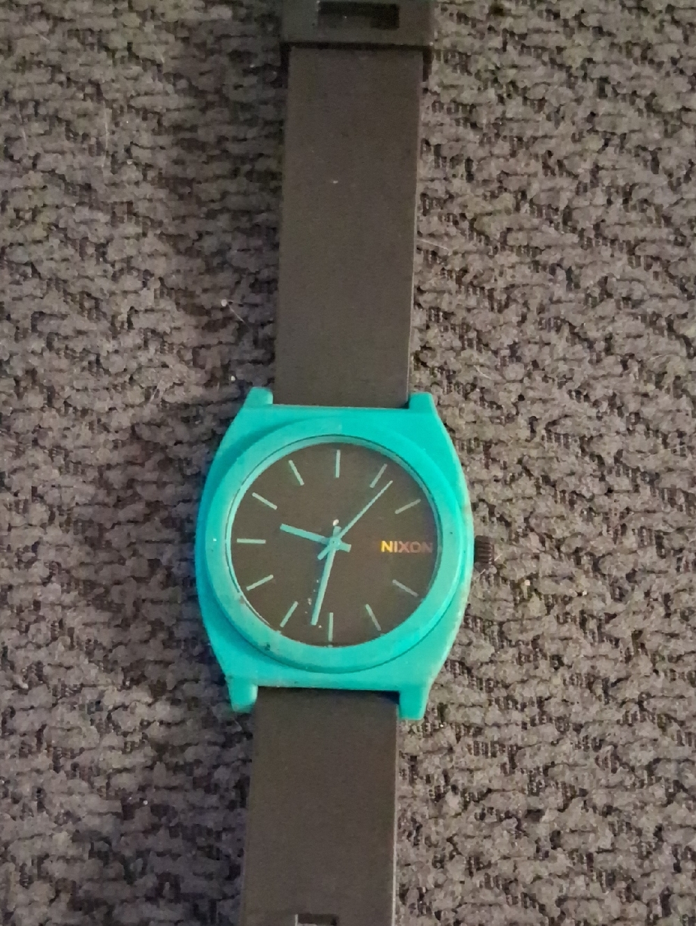 Nixon Teal Case Black Dial Silicone Strap Watch